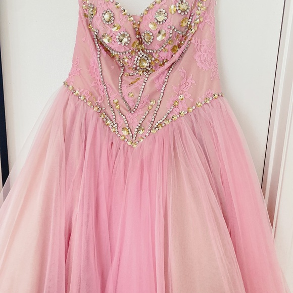 PINK BLUSH SOFT CRYSTAL LACE SHERRI HILL PRINCESS WEDDING PROM BALLGOWN SIZE 12 - Picture 7 of 16